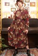 Vintage 80s Floral Long Sleeve Shirt Dress in Autumnal Red