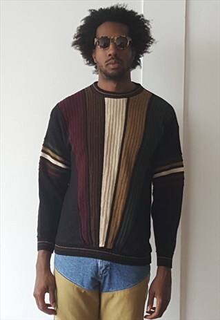 90S MINIMALIST LUXURY TEXTURED STRIPE SWEATER LARGE