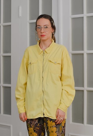 YELLOW DENIM SHIRT VINTAGE FULL ZIP LONG SLEEVE COTTON