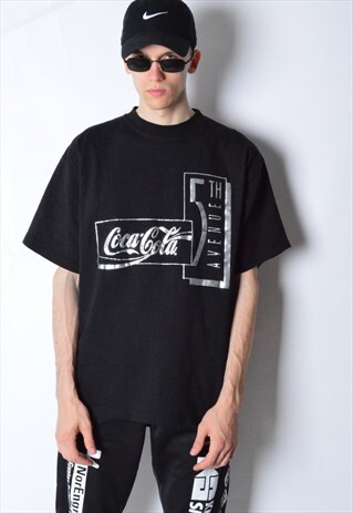 VINTAGE 90S BLACK SILVER COCA COLA T-SHIRT