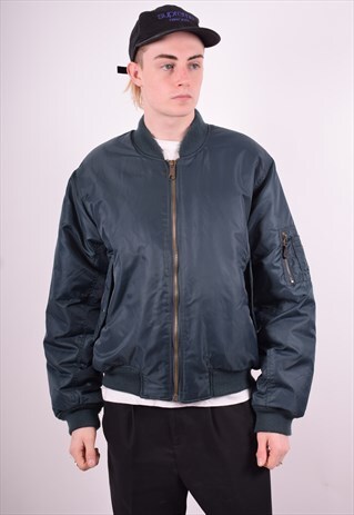MENS VINTAGE REVERSIBLE BOMBER JACKET LARGE GREEN 90'S