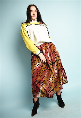 VINTAGE 80S RETRO ANIMAL LEOPARD PATTERN PRINT MAXI SKIRT