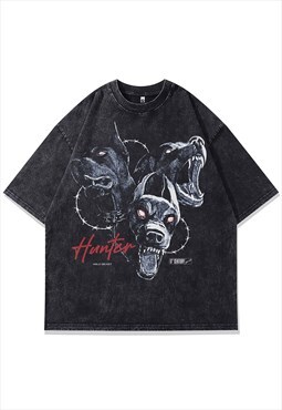 Gothic Doberman t-shirt punk dog tee Pinscher top acid grey