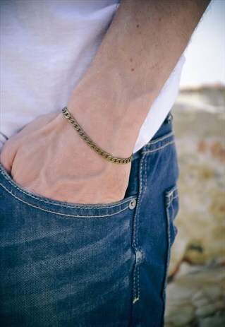 CHAIN BRACELET FOR MEN, BRACELET MADE OF FLAT BRONZE LINKS