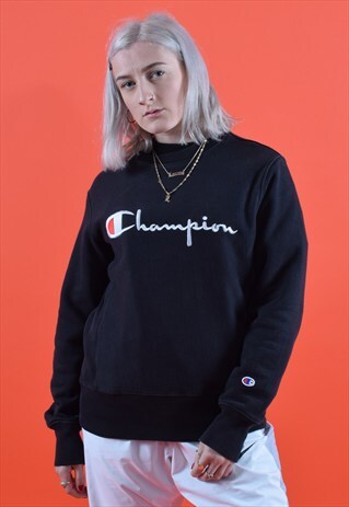 BLACK CHAMPION EMBROIDERED SWEATSHIRT