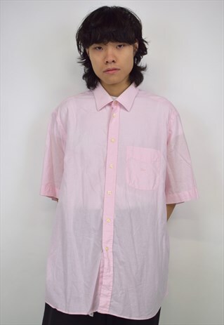 VINTAGE 90S CHRISTIAN DIOR PINK SHORT SLEEVE BUTTON SHIRT