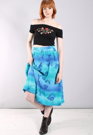 VINTAGE 90S FLORAL FADE BUTTON MIDI SKIRT