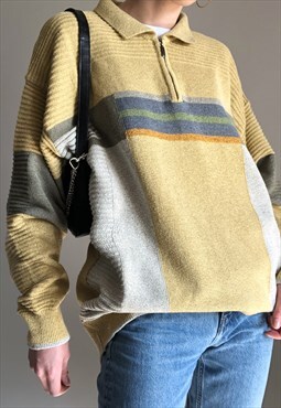 vintage abstract design oversized 1/4 zip jumper in yellow