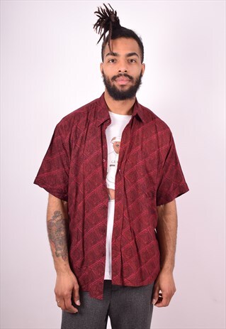 MENS VINTAGE SHIRT LARGE MAROON 90S