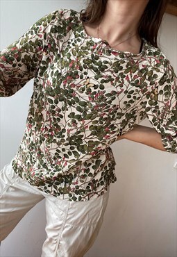 Vintage Y2k 00s Boho botanical print 3/4 sleeves blouse top 
