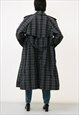 70S VINTAGE CHECK MAXI LONG PADDED TRENCH COAT 2594