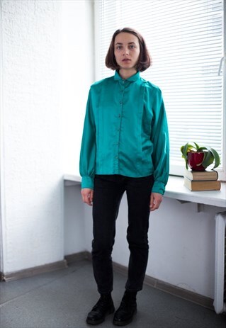 VINTAGE 80'S EMERALD GREEN SHIRT