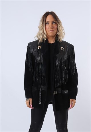 SUEDE LEATHER FRINGE TASSEL JACKET 90'S BOHEMIAN (CWVB)