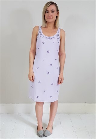 VINTAGE 90'S LILAC EMBROIDERED SHIFT DRESS