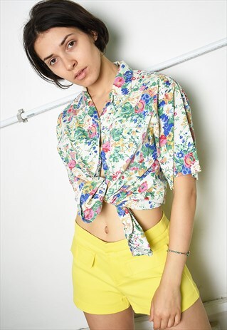 VINTAGE 90S FESTIVAL PARIS CHIC SHIRT TOP WITH FLORAL PRINT