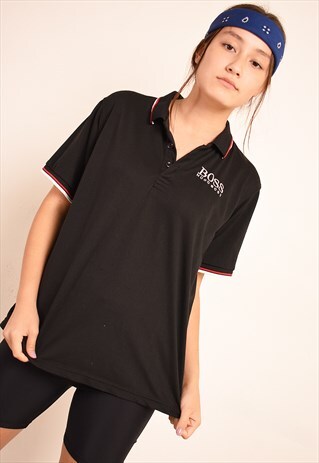 90'S HUGO BOSS SPORTS POLO T-SHIRT TEE TOP IN BLACK