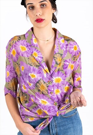 VINTAGE 80S BLOUSE PATTERNED FLOWERS SP202429