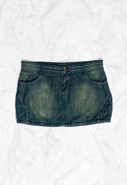 Vintage Denim Skirt Y2K Low Rise Mini in Jeans Blue