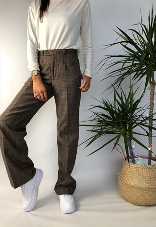 VINTAGE 90S GRUNGE TWEED PLAID CHECKED CHECK TROUSERS PANTS
