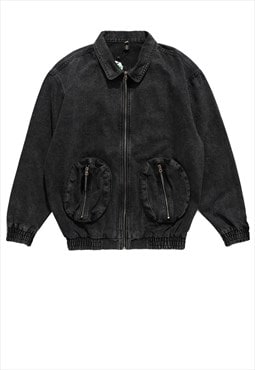 Washed out denim jacket grunge jean bomber in acid black