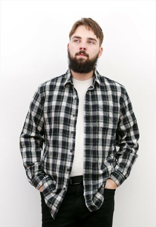 SLIGHTLY FITTED VINTAGE MEN'S L PLAID SHIRT COTTON FLANNEL