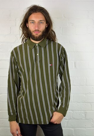 VINTAGE 90'S TOMMY HILFIGER STRIPED LONG SLEEVE POLO SHIRT