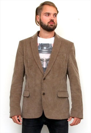 CORDUROY BEIGE SPORT COAT FITTED TWO BUTTONS MEN BLAZER