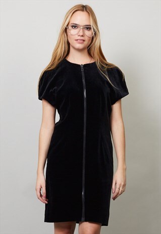VINTAGE ZIP UP 90'S BLACK VELVET DRESS
