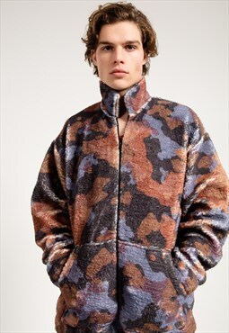 oversized teddy borg track top in camouflage all over print