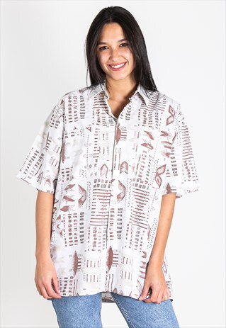 VINTAGE 80S CRAZY PATTERN FESTIVAL SHORT SLEEVE SHIRT /S2055