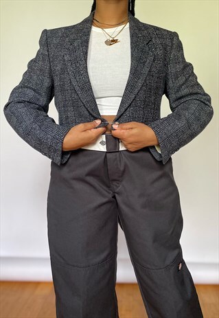 VINTAGE 80S BLUE YVES SAINT LAURENT CROP BLAZER