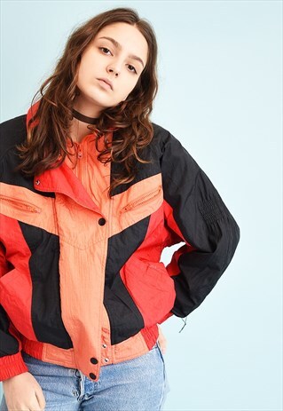 90'S RETRO COLOUR BLOCK SHELL WINDBREAKER PUFFER JACKET
