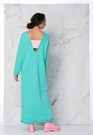 MINT BACKLESS CAFTAN DRESS, LOUNGEWEAR DRESS, CUT OUT DRESS