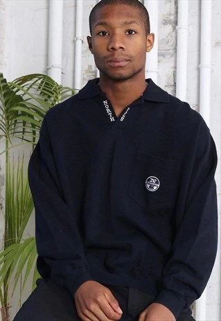 VINTAGE NORTH SAILS LOGO LONG SLEEVE RUGBY POLO SHIRT BLUE