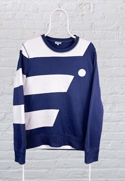 Vintage Kenzo Sweatshirt Blue White Striped Medium
