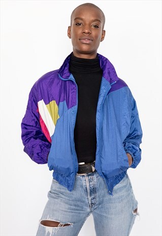 80S VINTAGE BLUE AND PURPLE CLASSIC BOMBER JACKET