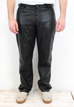 Vintage Mens W36 L34 Faux Leather Pants Trousers Vegan Biker
