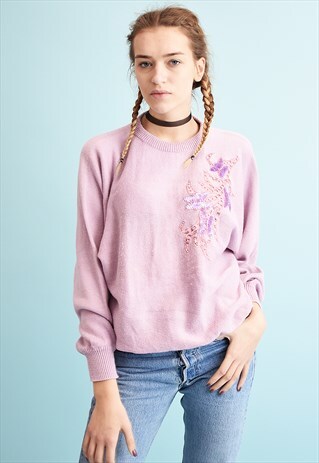 90'S RETRO EMBROIDERED BEADED MOMS KNIT JUMPER