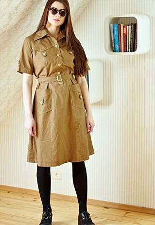 VINTAGE KHAKI GREEN SAFARI DRESS