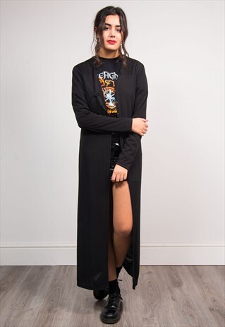 VINTAGE 90'S LONG LINE SHEER BLACK KIMONO FESTIVAL SHIRT