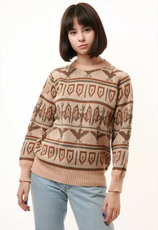 80S VINTAGE GEOMETRIC ABSTRACT PRINT SWEATER JUMPER 953