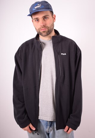 FILA MENS VINTAGE FLEECE JACKET XXL BLACK 90S