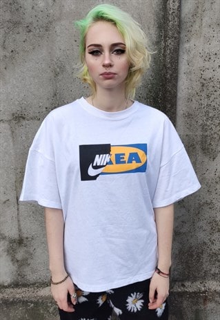 Nike Ikea print tee Nikea slogan funny joke t-shirt white | Now Millennial  | ASOS Marketplace