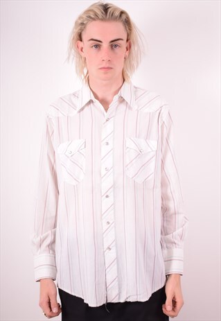 WRANGLER MENS VINTAGE SHIRT LARGE WHITE STRIPES 90S