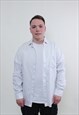 Vintage White plaid shirt, minimalist button up LARGE size 