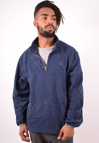 CHAMPION MENS VINTAGE FLEECE JUMPER LARGE NAVY BLUE 90S