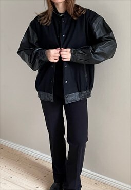 Vintage Unisex Leather & Wool Varsity Jacket