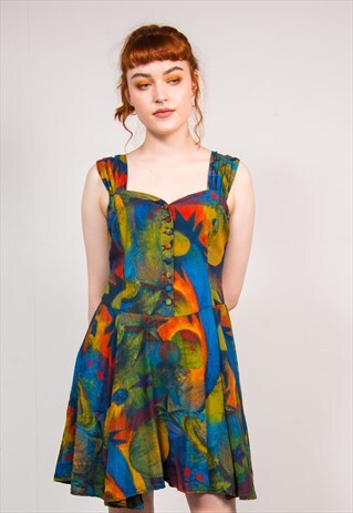 VINTAGE 90'S MULTICOLOUR PATTERN FESTIVAL MINI DRESS