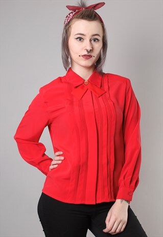 VINTAGE 80S RED PLEAT BLOUSE