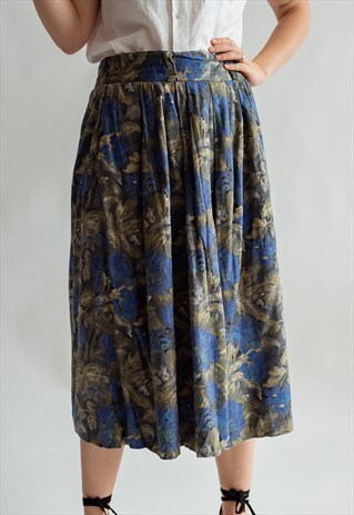 VINTAGE 70S FLORAL MIDI PLEATED SKIRT